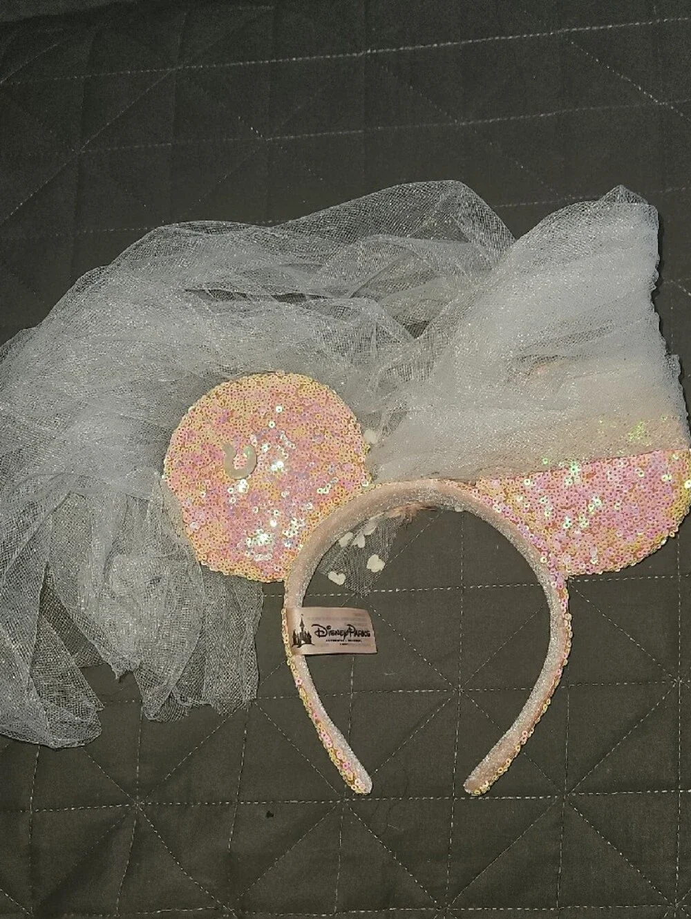 Disney Pink Sequin Minnie Ear Headband with White Veil